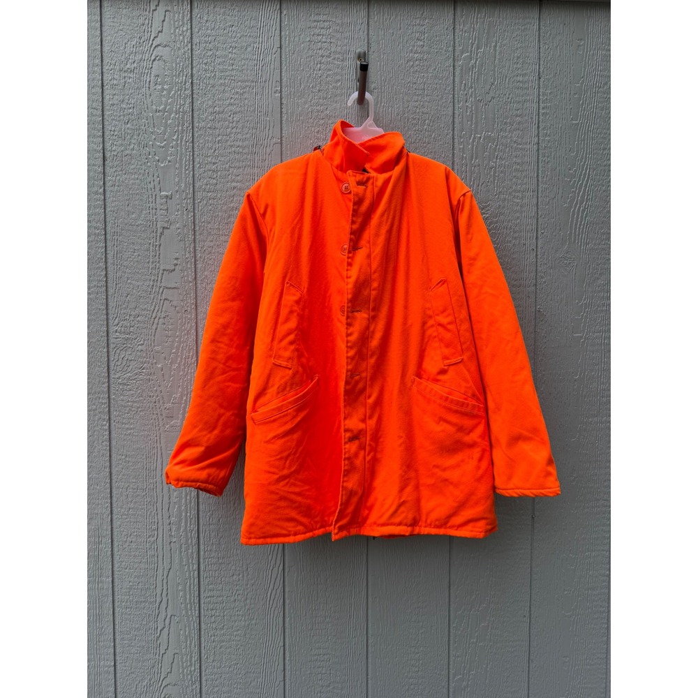 Vintage Gander Mountain Blaze Orange Hunting Jacket Hooded Quilted Coat Mens L
